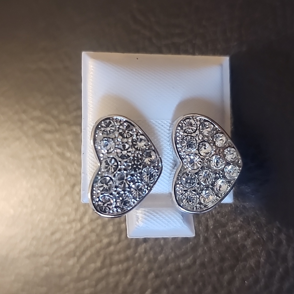 Rhodium Silver plated Heart diamond earrings